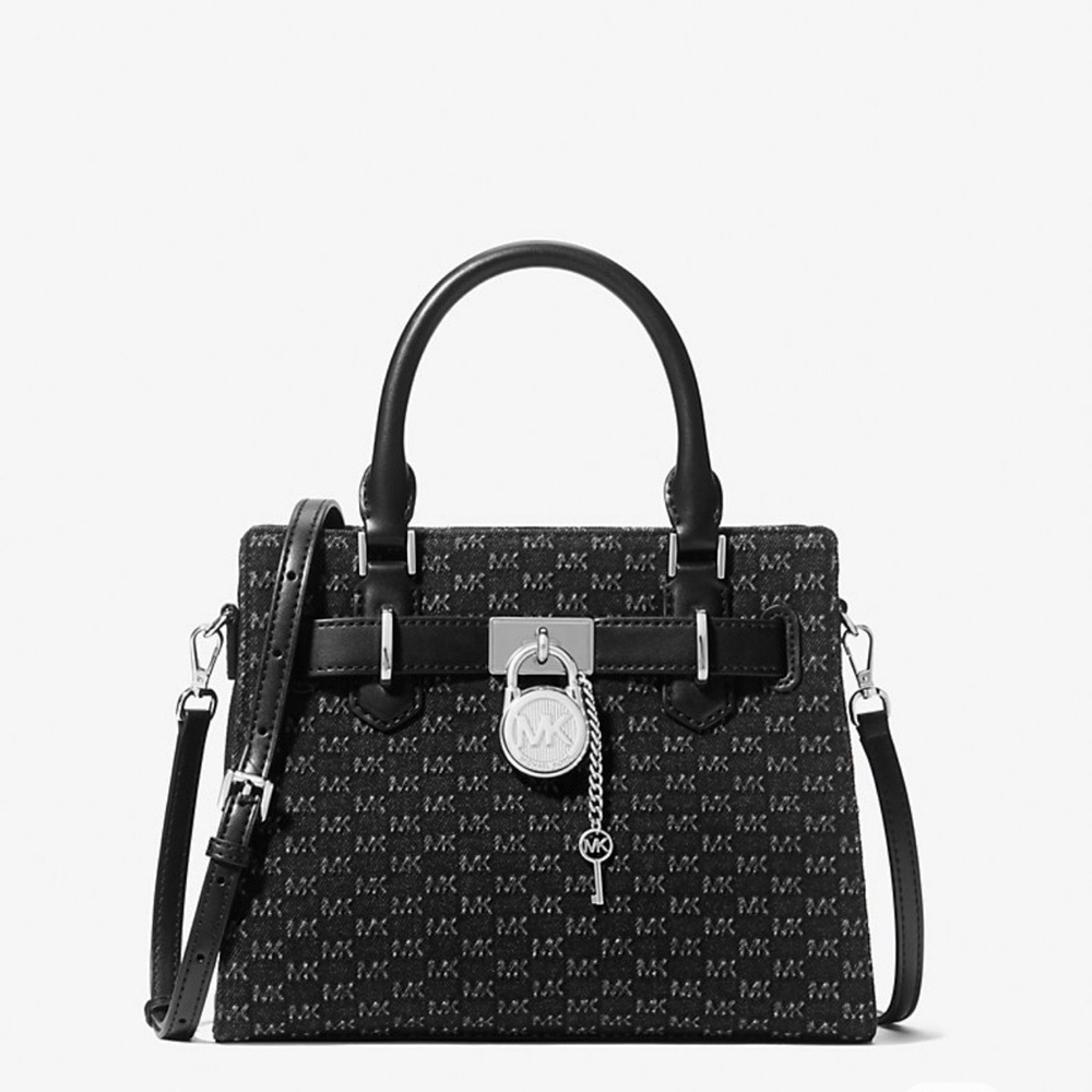 Michael Kors Hamilton Small Logo Embossed Washed Denim Satchel